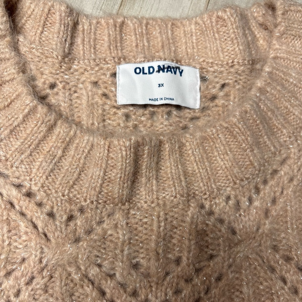 Old Navy Ruffle-Trim Pointelle-Knit Sweater Plus Size 3X Light Pink Shimmer - Picture 7 of 12